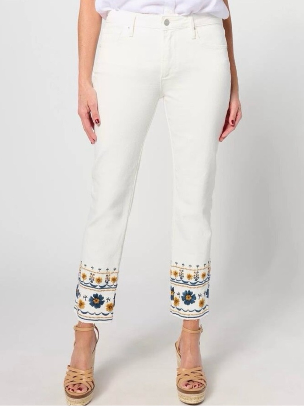 Driftwood Colette Embroidered Crop Jeans White Size 18 Boho Chic